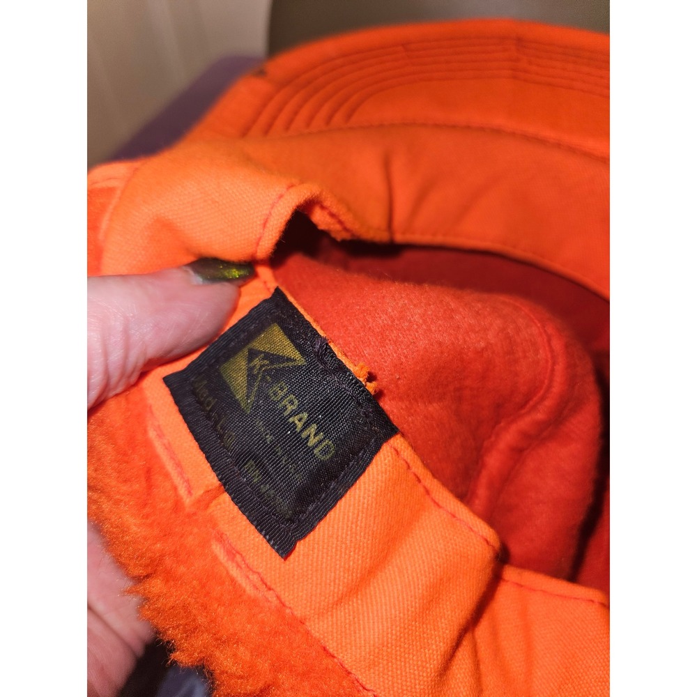 Vintage K-Brand Caterpillar Wyoming Machinery Co Orange Hunting Ear Flap Hat USA - Picture 4 of 5